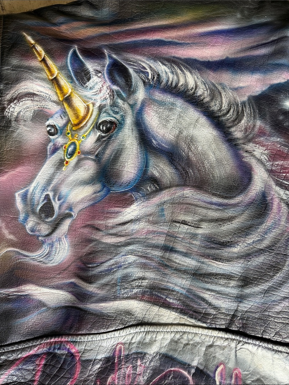 Hand-Painted 90s Vintage Air-Brushed Unicorn Leather Jacket - Picture 11 of 13